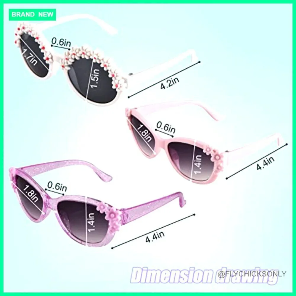 3-Pair Kids Sunglasses Set, Flower Frame, UV400 Protection, Ages 3-10